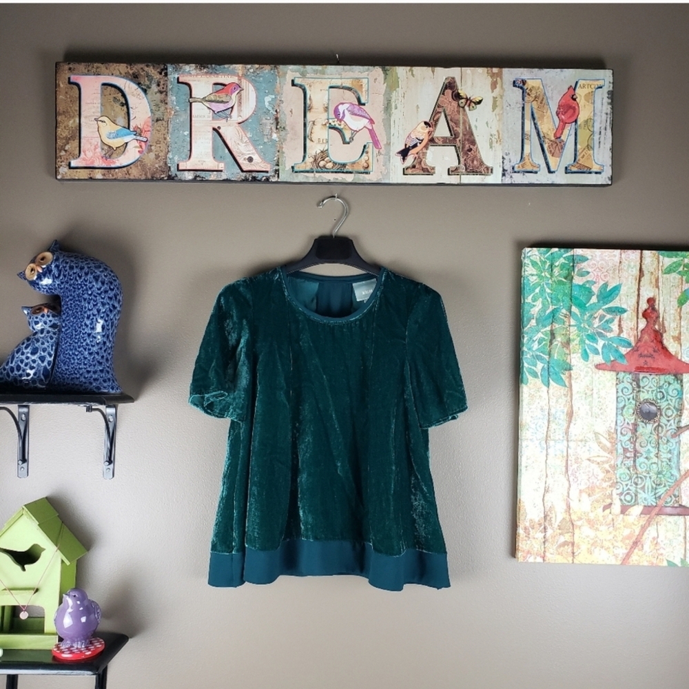 Anthropologie NEW MAEVE green crushed velvet oversized swing top XS